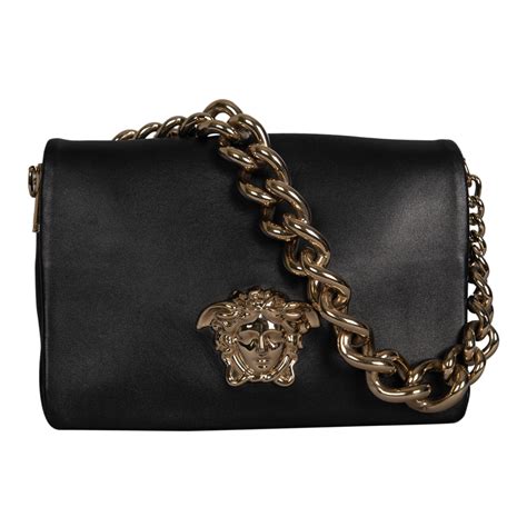 versace black leather shoulder bag